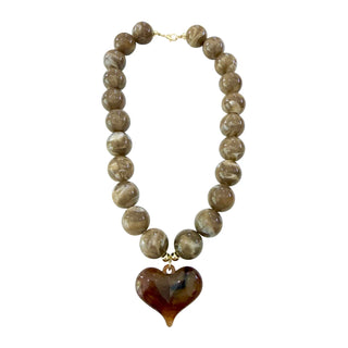 Kaiden Chunky Beaded Necklace with Heart Charm