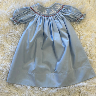 Blue Santa Sleigh Smocked Dress