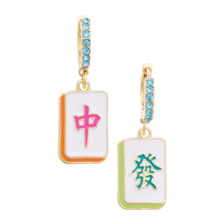 Oh My Mahj Pave Huggie Hoop Earrings in Pastel Multi