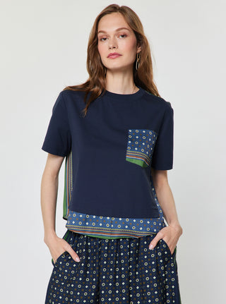 The Alyssa Cropped Mixed Media Scarf Print Back T-Shirt