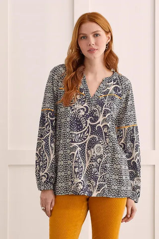 Poplin Notch Neck Blouse