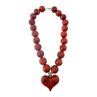 Kaiden Chunky Beaded Necklace with Heart Charm