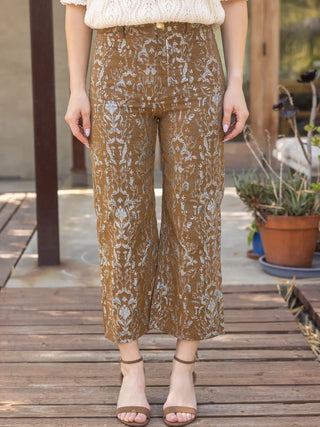 The Audrey Front And Back Pocket Floral Jacquard Pants