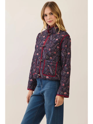 The Mina Peacock Floral Quilted Toggle Jacket