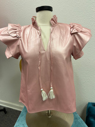Misty Vegan Leather Ruffle Top