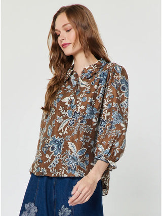 The Alice Botanical Floral Print Collared Blouse