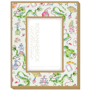 Mahjong Dragon and Icons Pattern Frame 4x6 Gold