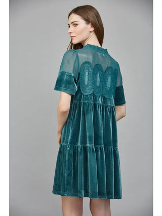 Contrast Sheer Mesh w/ Intricate Lace Detail Velvet
