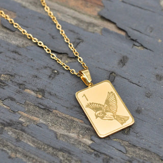 Mahjong One Bam Bird Sparrow Engraved Necklace