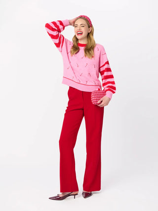 Candy Cane Relaxed Sweater in Pink
