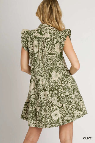 The Ava Abstract Print V-Neck Babydoll Dress