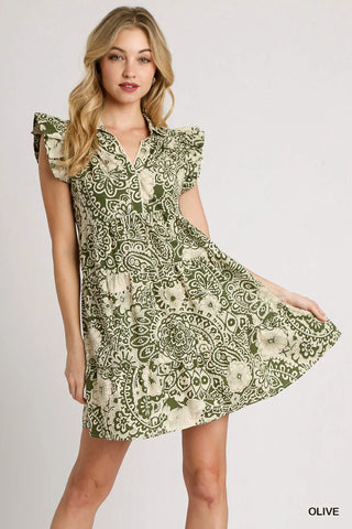 The Ava Abstract Print V-Neck Babydoll Dress