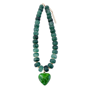 Ellison Chunky Beaded Heart Necklace - Emerald
