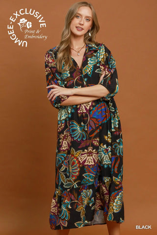 The Sadie Printed Collared Midi Dress