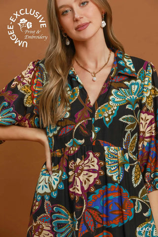 The Sadie Printed Collared Midi Dress