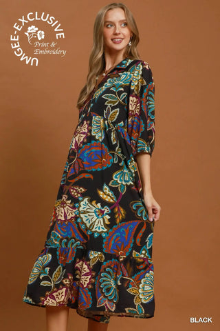 The Sadie Printed Collared Midi Dress