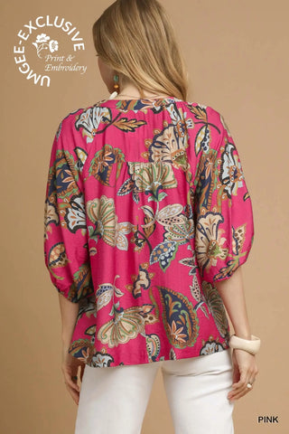 The Brynn Abstract Print Split Neck Top