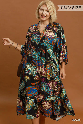 The Sadie Printed Collared Midi Dress