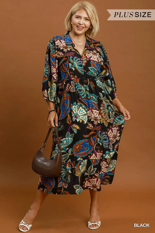 The Sadie Printed Collared Midi Dress