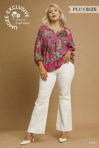 The Brynn Abstract Print Split Neck Top
