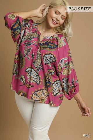The Brynn Abstract Print Split Neck Top