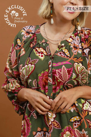 The Brynn Abstract Print Split Neck Top