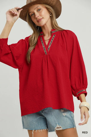 The Scarlett Puff Sleeves V Neck Collared Top