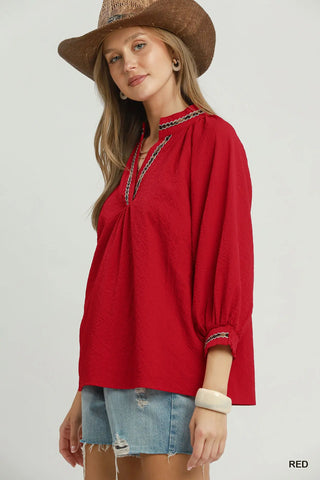 The Scarlett Puff Sleeves V Neck Collared Top