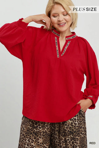 The Scarlett Puff Sleeves V Neck Collared Top