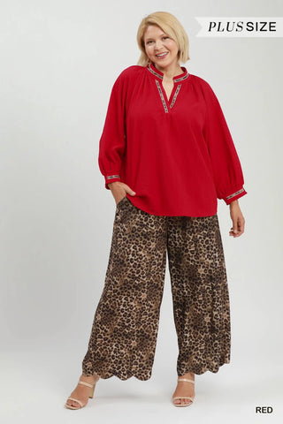 The Scarlett Puff Sleeves V Neck Collared Top