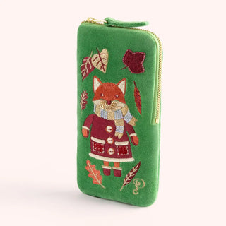 Velvet Embroidered Sunglasses Pouch - Cosy Fox