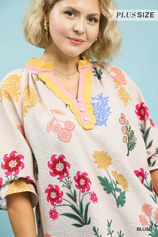 The Hailey Floral Blouse with Scallop Trim Collar
