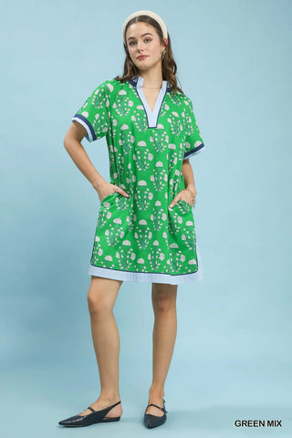 The Autumn Short Sleeves V-Neck Ruffle Open Collared Dress