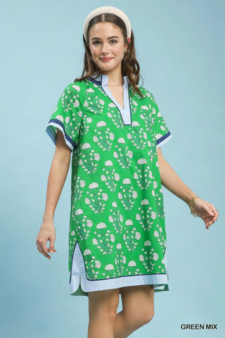 The Autumn Short Sleeves V-Neck Ruffle Open Collared Dress