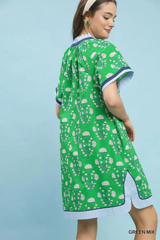 The Autumn Short Sleeves V-Neck Ruffle Open Collared Dress