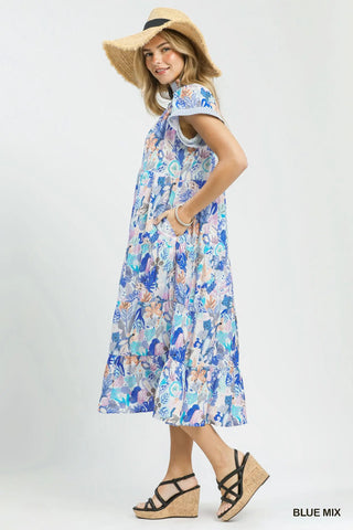 The Madi Mix Tropical Print Tiered Midi Dress