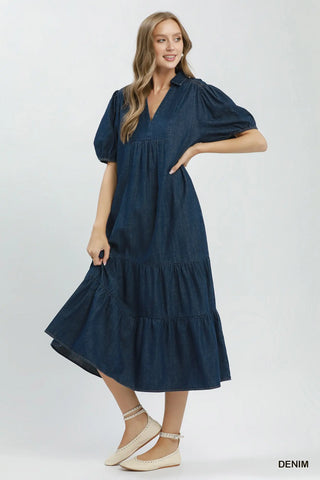 The Margie Denim Tiered Midi Dress