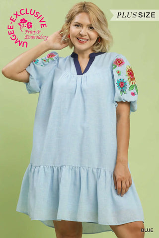 The Marjorie Embroidered Puff Sleeve Tiered Mini Dress