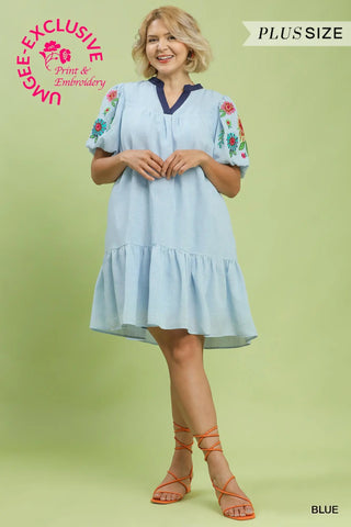 The Marjorie Embroidered Puff Sleeve Tiered Mini Dress