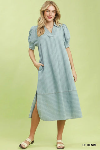 The Mary Denim Sleeve Midi Dress