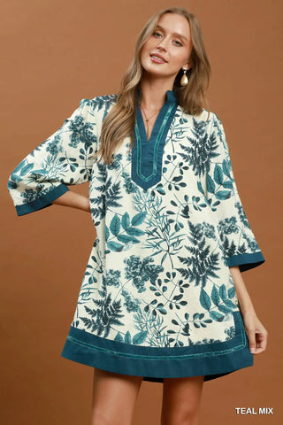 The Bella Floral Print Mini Dress with Velvet Trim