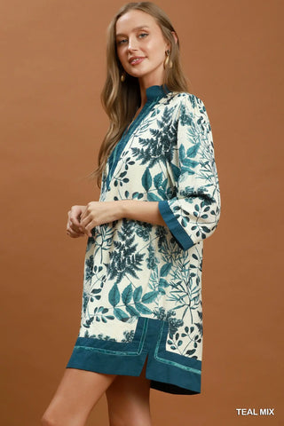 The Bella Floral Print Mini Dress with Velvet Trim