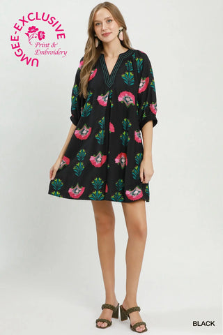 The Stella Abstract Print Mini Dress with Contrast Stitch