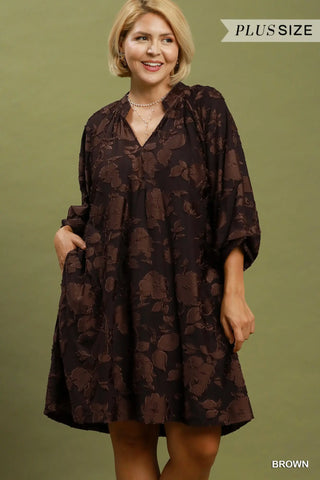 The Samantha Velvet Floral Textured Babydoll Mini Dress