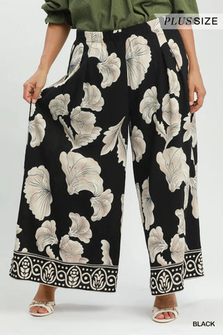 The Alessia Border Print Wide Leg Pull On Skirt Pants with Pockets