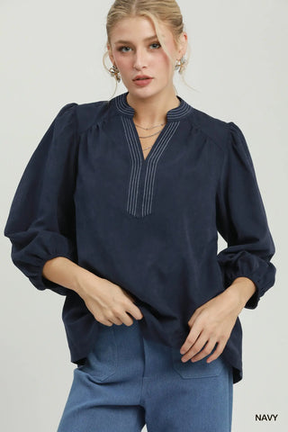 The Angela Solid Long Sleeves Top with Contrast Details