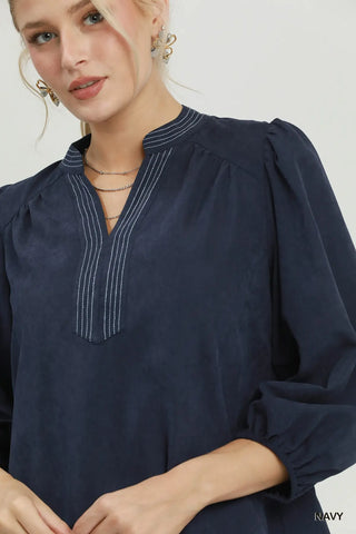 The Angela Solid Long Sleeves Top with Contrast Details