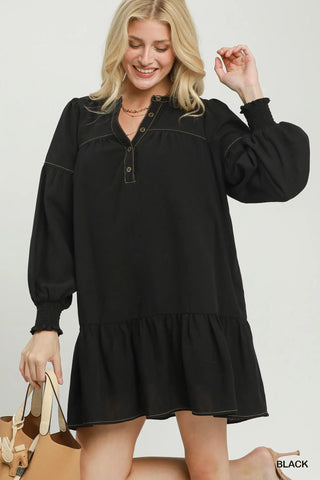 The Ariana Solid V-Neck Mini Dress with Pockets