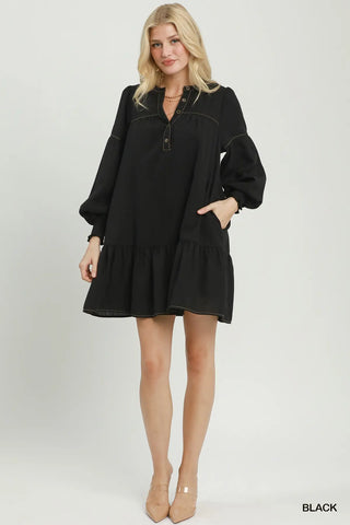 The Ariana Solid V-Neck Mini Dress with Pockets