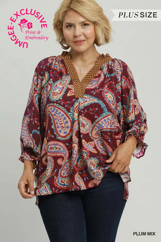 The Sydney Paisley Print Embroidered Boho Blouse